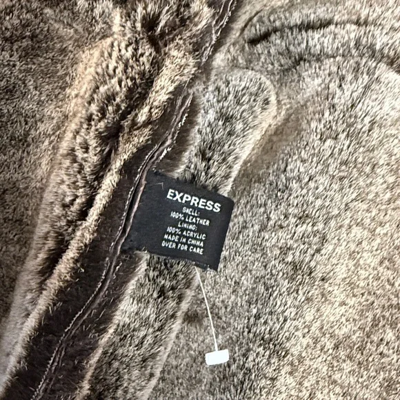 Express Y2K Penny Lane Genuine Suede Leather Faux Fur Coat reversible L - Picture 6 of 8